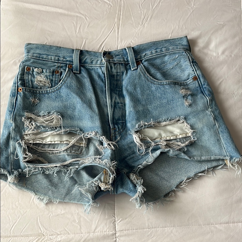 Levi's Blue Distressed Jean Shorts High-Waisted